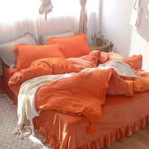 Conjuntos de cama de lã de lã de malha Conjunto de veludo de cristal 4pcs outono de inverno de flanela grossa capa de colcha de lótus folhas de folhas de folhas