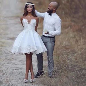 Dresses Sexy Short Beach Country Wedding Dresses Cheap 2017 Sweetheart Lace Satin Above Knee Length Bridal Gowns Custom Made China EN62710