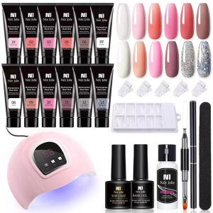 Klänningar nagellack set nagelgel set led lampa full manikyr set snabb förlängning nagelsats gel byggnad polyglar set för naglar verktygssats