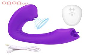 Clitoral Sucking Gspot Controle remoto Vibrador Casal Dildo Tongue Lamber Clitors Estimulador 10 Modos Sexo Adulto para Mulheres Q05253364530