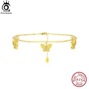 ORSA JEWELS 925 Sterling Silver Butterfly CZ Chain Anklets for Women Fashion 14K Gold Foot Bracelet Ankle Straps Jewelry SA60 240408