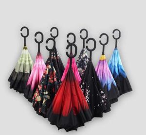 57 colors Windproof Reverse Folding Double Layer Inverted Chuva Umbrella Self Stand Inside Out Rain Protection CHook Hands8994365