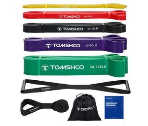 Tomshoo 5 Packs Pull Up Assist Bands Set Resistance Loop Bands Powerlifting Apport Stretch med dörrankare och handtag4756198