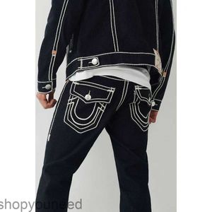 Designer dżinsy męskie chude dżinsy czarne chude naklejki lekkie zrywanie motocykl rocka joggery prawdziwe religie fioletowe dżinsy 7 MWG8