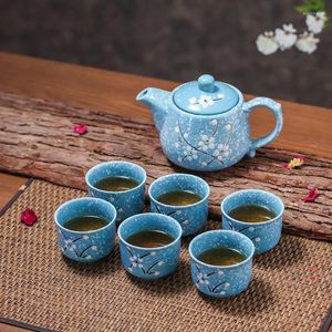 Teaware Sets Tea Set High-grade Bone Porcelain Snow TeaSet Festival Bottle Water Cup Gift Box Pink Blue Six Cups Ceramic Teapot