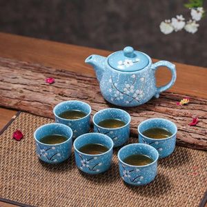 TEAWARE SET TEA SET Högklassig Bone Porcelain Snow Teaset Festival Bottle Water Cup Gift Box Pink Blue Six Cups Ceramic Teapot