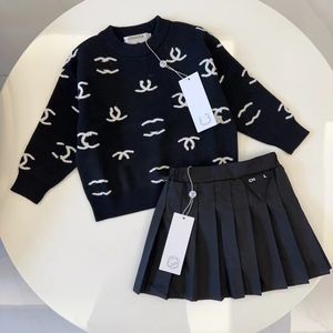 Mädchen gefalteter Rock Girls Stricker Pullover Kinder Kleid 2styles süße Fasion Pullover Top Style 100% Baumwolle bequeme Tops Marken Kinder zwei Teile Set Sommer Frühling Herbst