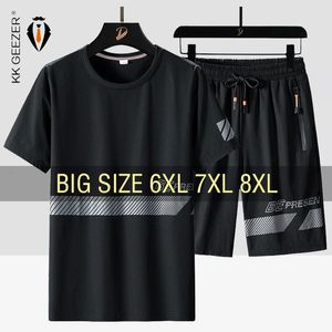 Мужская футболка костюма шорты футболка набор негабаритного размера 6xl 7xl 8xl плюс размер с коротким рукавом черные футболки Summer Fashion Shape Drop 240407