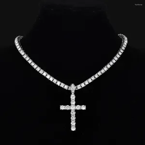 قلادة قلادة الرجال نساء قلادة الصليب الهيب هوب مع سلسلة التنس Zircon 4mm Zircon Iged Out رائعة bling المجوهرات