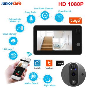 Komórki drzwi Tuya Smart Home Pleefole Doorbell Inteligentne drzwi wideo Bell 1080p kamera WiFi 4.3 Nocna noc PIR bezprzewodowe dzwonek do iOS Andriod