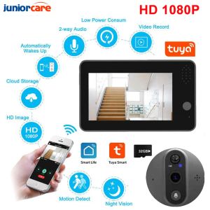 Dörrklockor tuya smarta hem peephole dörrklocka smart videodörr klocka 1080p kamera wifi 4.3 hd natt pir trådlöst samtal chime för iOS andriod