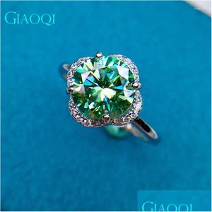 Cluster Rings Oqi Original Sier 14K White Gold Plated 2 Genuine Pass Diamond Selector Green Moissanite Bud Ring Female Jewelry Drop De Otmas