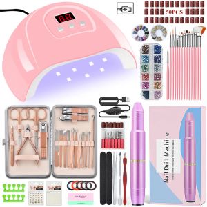 Dresses Electric Nail Drill Kit Nail Dryer Uv Led Nail Lamp Pedicure Exfoliating Manicure Tool Kit Painting Detailing Pen Brushes Set