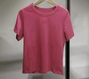 2024 camiseta de verão sólida para mulheres roupas wa letra impressão o-pescoço de picada curta camiseta femme colheita casual top 100% algodão