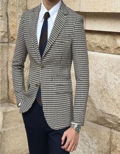 Houndstooth Mens Suits Notched Lapel Two Button Prom Suits Slim Fit Blazer Jacket Men Tuxedos Groom Wedding Suits 2ピースCOATPAN6235339