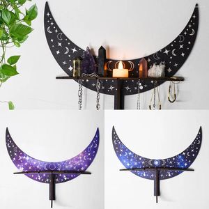 Candle Holders 1pcs Wall Mounted Moon Holder Display Crystal Hanging Placement Shelf Wooden Decoration Candlestick