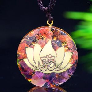 Pendant Necklaces Lotus Orgone Necklace Energy Generator Healing Reiki Amethyst Red Quartz Natural Stone Chakra Gift Resin Jewelry