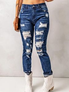 Женские джинсы 2024 изношенные высокие тали