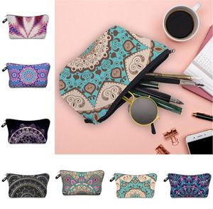 Mandala 3D -tryckning Kosmetiska väskor Fashion Printed Makeup Storage Bag Polyster Zipper Make Up Case Outdoor Travel Clutch Pouch 24 C2438160