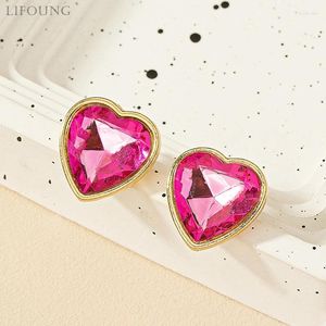 Stud Earrings Metal Heart Post For Women Fuchsia Glass Classic Style Fashion Jewelry Holiday Accessories Basic Timeless Gifts 2024480