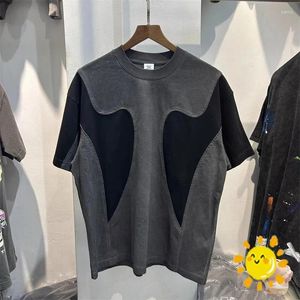 Herren T-Shirts 24SS hochwertige schwere Stoff Patchwork gewaschene Hemd Frauen Vintage Casual Tee Top Oversize T-Shirt