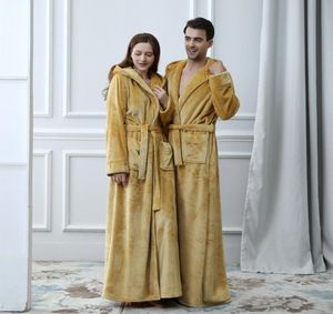 2019 Thermal Hooded Flannel Bathrobe women Men Extra Long Fack Warm Bath Robe Bridesmaid Robes Dression GownT2001118283584