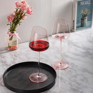 Mugs INS Wind Pink Wine Cup Set For Home Use Luxury Light Big Belly Red Rod Burgundy Crystal High Foot Creation