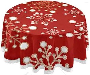 Bordduk Tavladuk jul snöflinga röd runda med trimband fläckbeständig mat 60 tum omslag för hemmmiddag