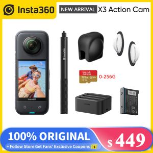 Kameror Insta360 X3 360 Sport Action Camera One X3 5.7K VIDEO10M Vattentät flödesstabilisering 1800mAh Battery Insta360 X3 Camera