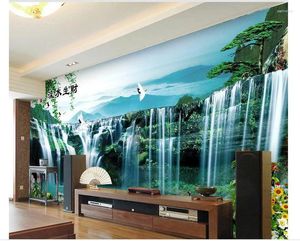 Bakgrundsbilder Anpassade 3D -tapeter Mural Green Landscape Waterfall Wall Decals Hemdekoration