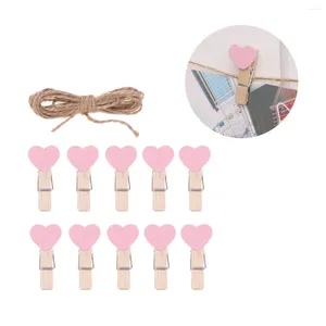 Frames 50pcs Wooden Heart Po Paper Pegs Craft Clips Clothespins With Rope For Wedding Party Decor (Pink)