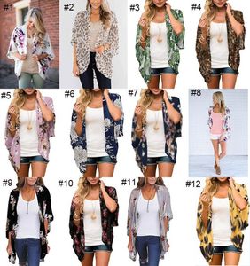 Women Floral Suntan Cardigan Coat Batwing Sleeve Cover Letnie szyfonowe plażowe bikini pokrywki luźne kimono plażowe M28338059