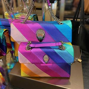 Mens famous Kurt Geiger handbag rainbow bag london Genuine Leather designer tote bags Womens Flip stripes gym Shoulder Luxury clutch silver chain cross body Bags
