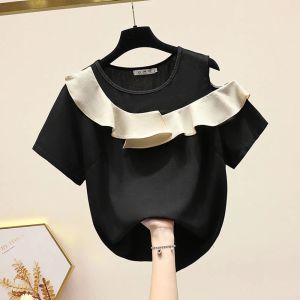 Setler 2022 Yaz Yeni Zarif Bluz Blusas Mujer de Moda Kısa Kollu Şifon Gömlek Kadın Tatlı Çırpma Üstleri L4XL 50100KG
