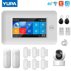 Zestawy Tuya Wi -Fi GSM Smart Home Security System alarmowy bezprzewodowy 433 MHz 4.3 cala pełnego dotyku detektor ruchu detektor dymu czujnik drzwi