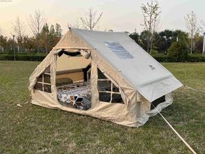 Tält och skyddsrum aisunss stora utomhusuppblåsbara camping carbin tentfamily 3-4 personglamping lätt set upwindsproofrainproofwith inflator l48