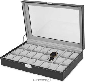 Box Box 24 slot da uomo Organizzatore Organizzatore di gioielli bloccabile con la vera con coperchio acrilico Black Fucice