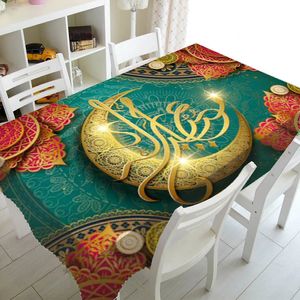 Green Eid Mubarak Ramadan Cresent Symbol Table Cover Cloth Tablecloth for Party Home Decor Islamic Muslim Rectangle Square Cover 240403