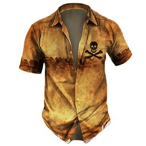 Direktförsäljning av 2023 Nya Summer Men's Pirate Skull Print Henry Fashion Shirt