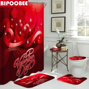 Tende per doccia Valentino rosso per decorazioni per il bagno Piedistale Coperchio di copertura del coperchio tappeti da bagno con ganci con ganci