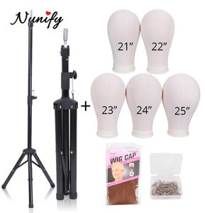 Nunify Black Tripod Stand med Canvas Block Head Training Mannequin Manikin Head Styling Making Wig Holder 50st T Needle 2110137442257