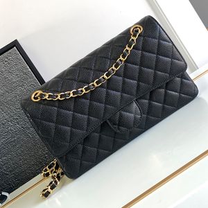 Tasarımcı Çantalar Kadın Klasik Çift Flep Torbalar 25cm Havyar Altın Gümüş Donanım Siyah Crossbody Omuz Çantaları Lüks Marka Kutu