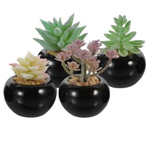 Decorative Flowers 4 Pcs Simulated Bonsai Small Fake Plants Miniature Landscape Decor Succulents Artificial Potted Ceramics