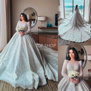 Beadings Wedding Luxurious Dress With Long Sleeve Jewel Applique Lace Backless Organza Formal Ocn Custom Made Floor-length BC18538