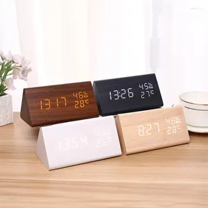 テーブルクロック温度キューブアート装飾品を備えた木製デジタル時計装飾用USB/搭載の電子デスクトップ