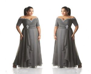 Grey Mother of the Bride Dresses Plus Size Off the Shoulder Cheap Chiffon Prom Party Gowns Long Mother Groom Dresses Wear Wedding 7909033