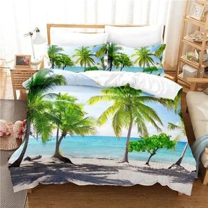 Sängkläder sätter 180x210 cm Set King Size Bedroom Däcke Cover med örngott dubbelsäng 3D -tryck Summer Beach landskap täcke omslag