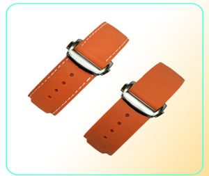 20 mm klockband band män kvinnor orange svart vattentät silikon gummi klockband armband spänne för omega planetocean 6886689