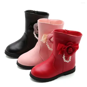 Botas de inverno criança criança infantil garotas meninas sapatos princesas moda corda de miçanga de couro estampado sólido