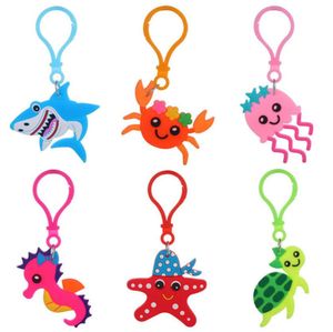 Söta PVC Marine Animals Keychain Kids Jewel Cartoon Crab Tortoise Shape Keyring Car Nyckelhållare Ryggsäck Bag Charm Accessories Gorgeous Color9836617